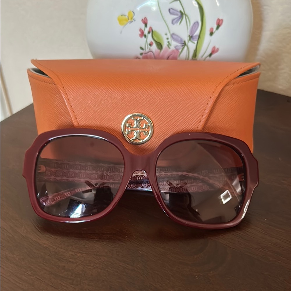 Tory Burch Burgundy Sunglasses with Orange Case